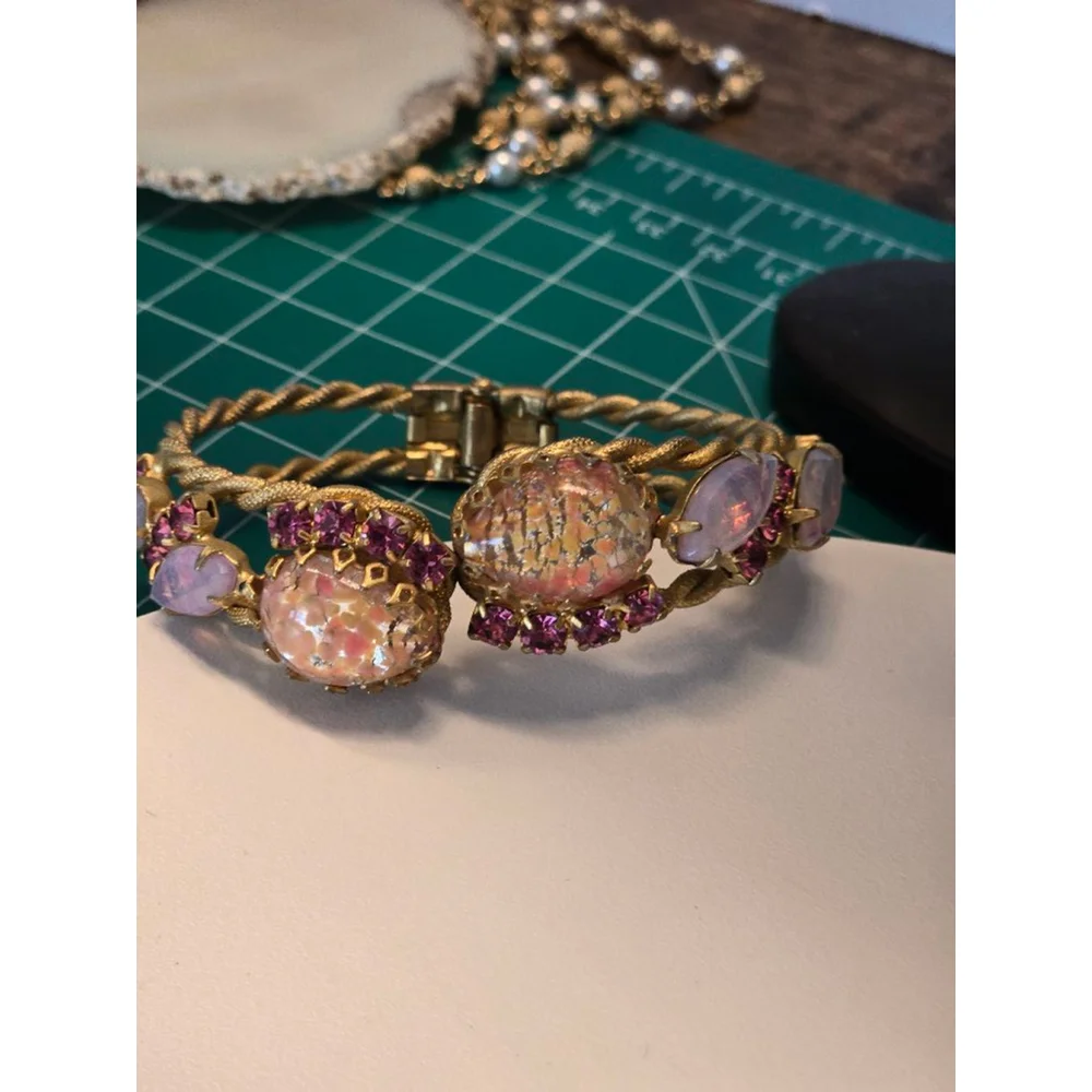 Vintage Women's Unbranded Bracelet, One Size, Gold, Pink and Purple